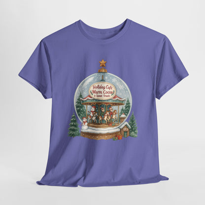 Holiday Café Christmas T-Shirt for Women, Warm Cocoa  Carousel Tee