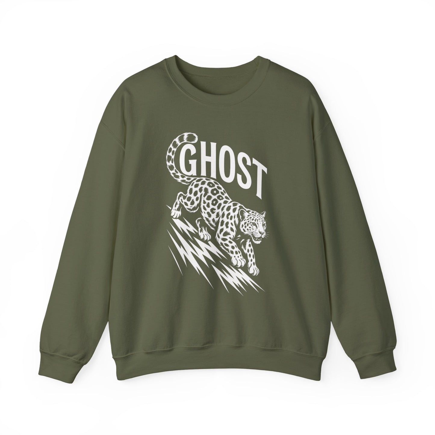 Ghost Leopard Crewneck Sweatshirt, Unisex Fashion, Cozy Casual Wear, Graphic Sweatshirt, Wild Animal Art, Gift for Animal Lovers