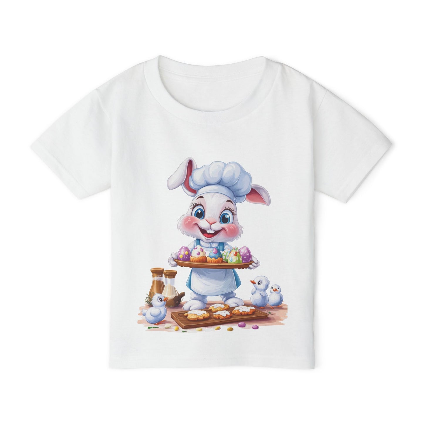 Easter Bunny Chef Toddler T-Shirt - Cute Spring Baking Shirt with Colorful Eggs - Cotton Easter Tee for Kids, Easter Toddler Gift