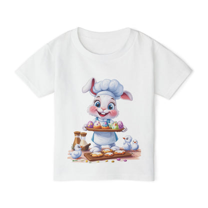 Easter Bunny Chef Toddler T-Shirt - Cute Spring Baking Shirt with Colorful Eggs - Cotton Easter Tee for Kids, Easter Toddler Gift