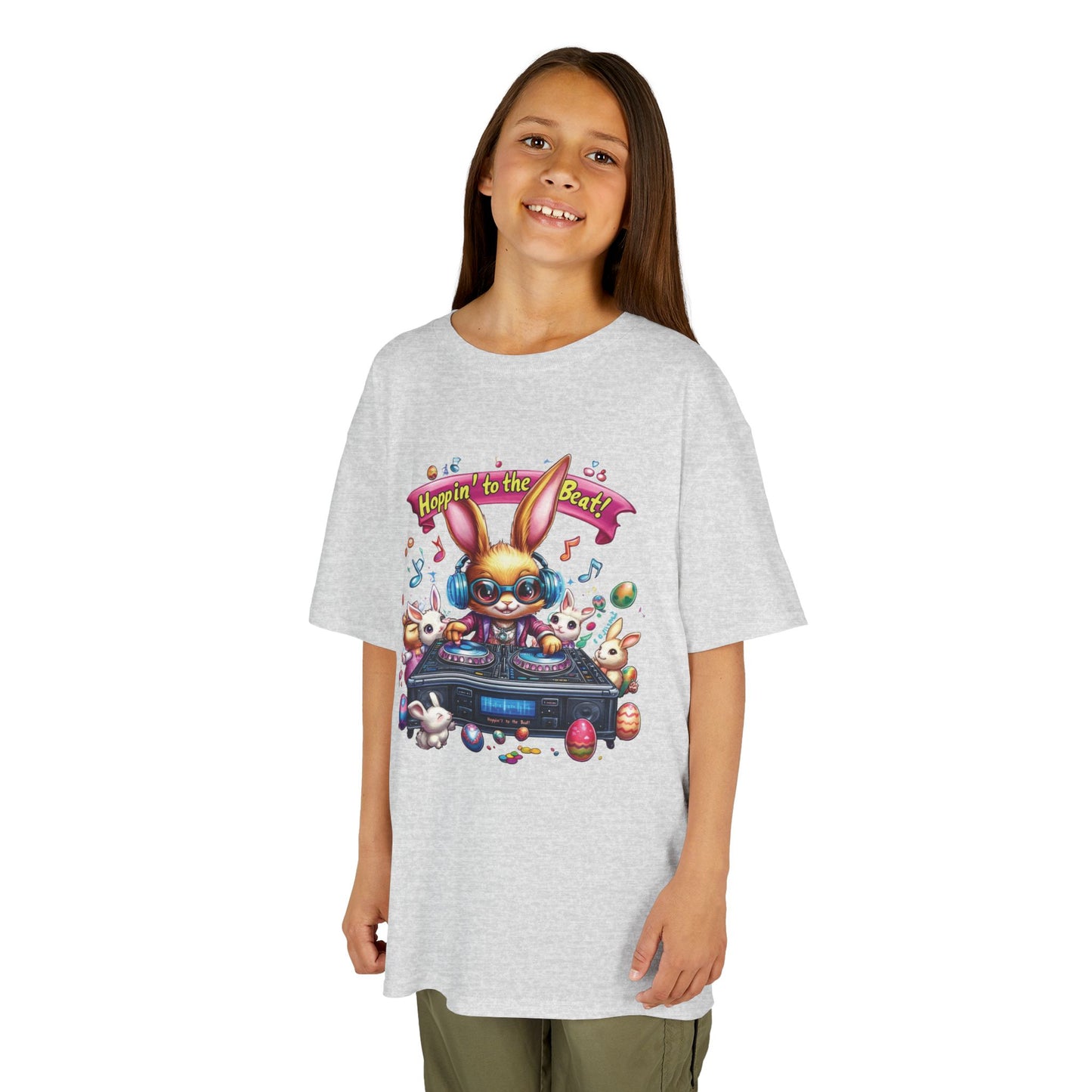 Kids Easter DJ Bunny T-Shirt Fun - Music Themed Spring Tee, Hoppin to the Beat Design, Colorful Holiday Shirt for Boys and Girls
