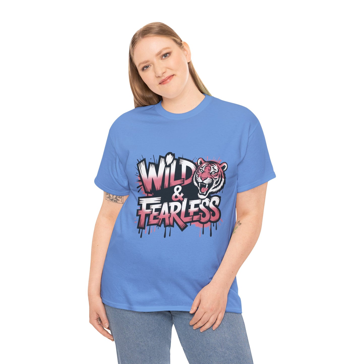 Womens Wild & Fearless T-Shirt, Tiger Graphic Graffiti Tee, Bold Urban Streetwear Top