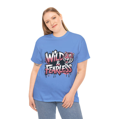 Womens Wild & Fearless T-Shirt, Tiger Graphic Graffiti Tee, Bold Urban Streetwear Top