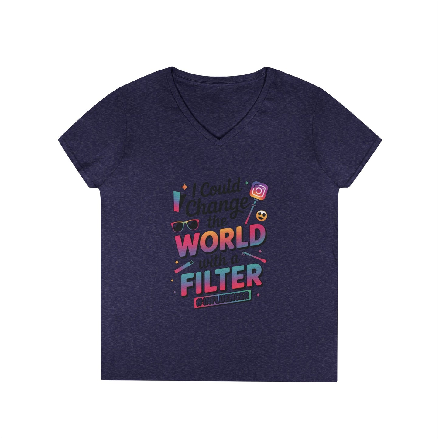 Ladies' V-Neck T-Shirt, Womens Influencer T-Shirt, Funny Social Media Graphic Tee, Cute Trendy Top