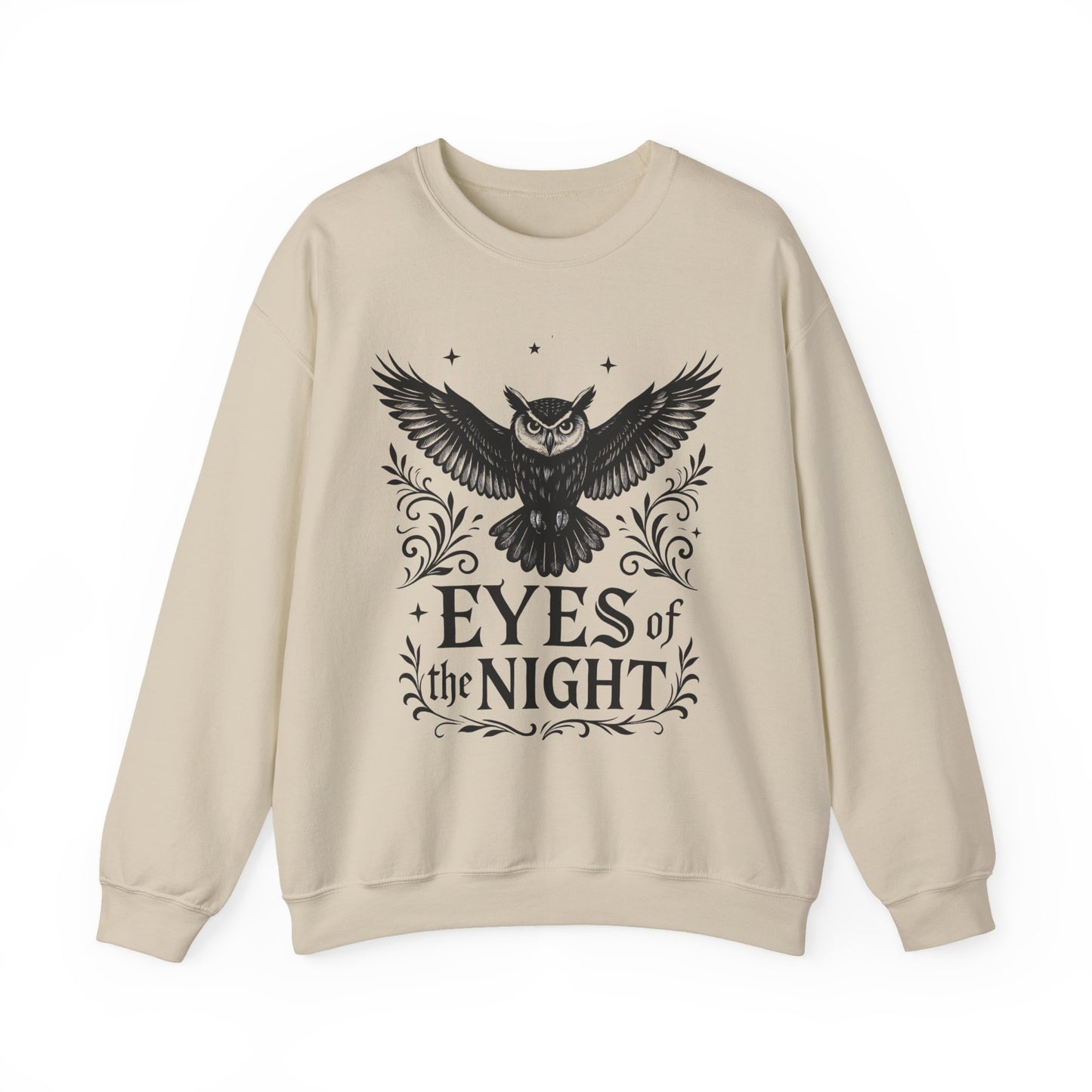 Eyes of the Night Owl Sweatshirt, Mens Dark Gothic Sweatshirt, Mysterious Owl Graphic Pullover, Forest Bird of Night Design, Halloween Gift