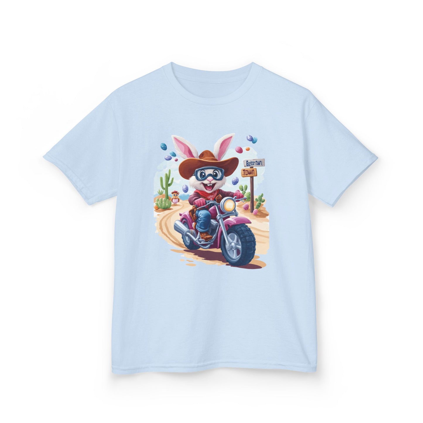 Biker Bunny Kids Tee - Fun Easter Shirt for Boys & Girls, Cute Spring Outfit with Motorcycle Rabbit Heavy Cotton Toddler T-Shirt Bunny Rider
