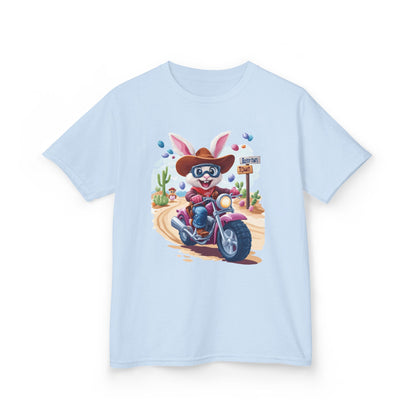 Biker Bunny Kids Tee - Fun Easter Shirt for Boys & Girls, Cute Spring Outfit with Motorcycle Rabbit Heavy Cotton Toddler T-Shirt Bunny Rider