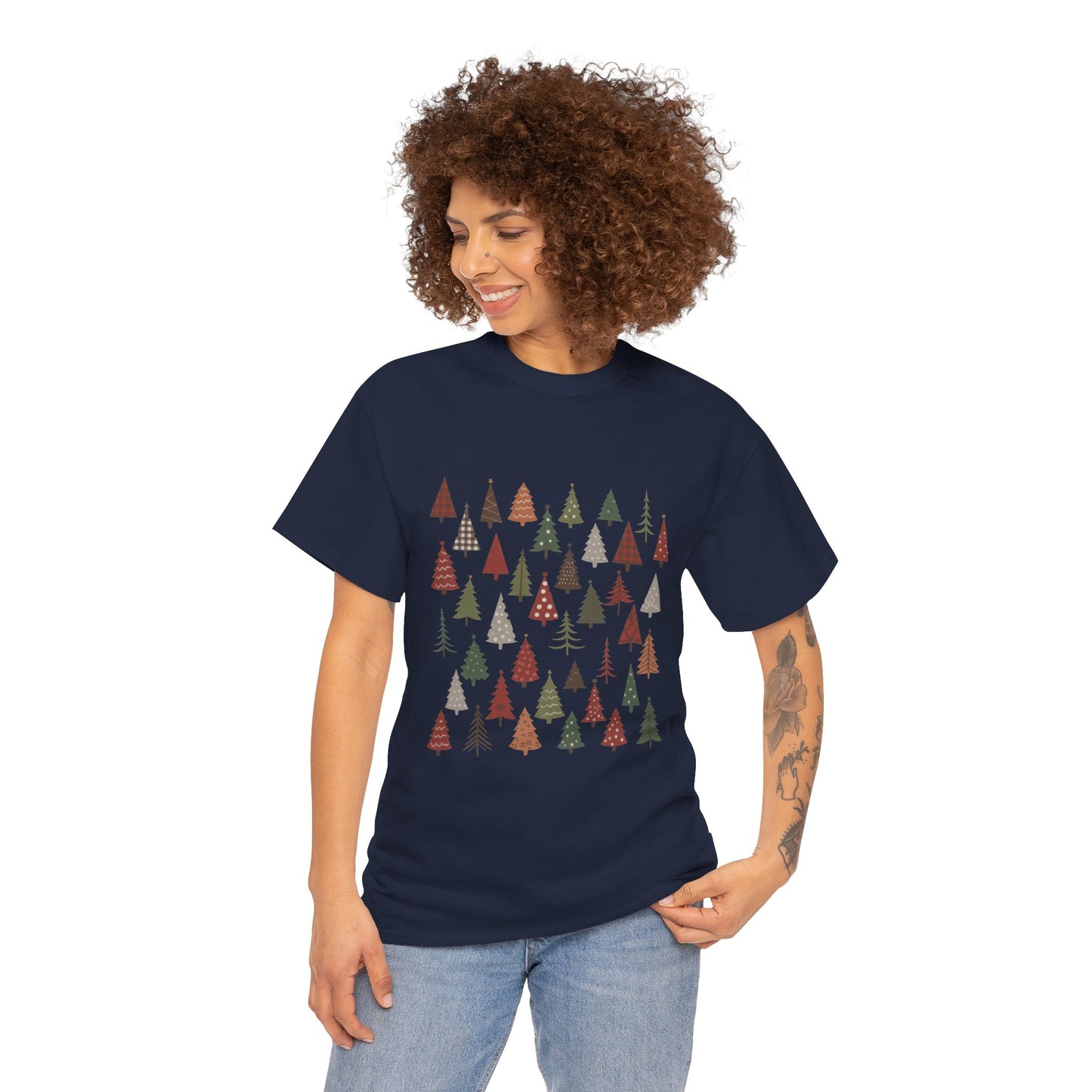 Minimal Christmas Tree T-Shirt, Boho Holiday Tee for Women
