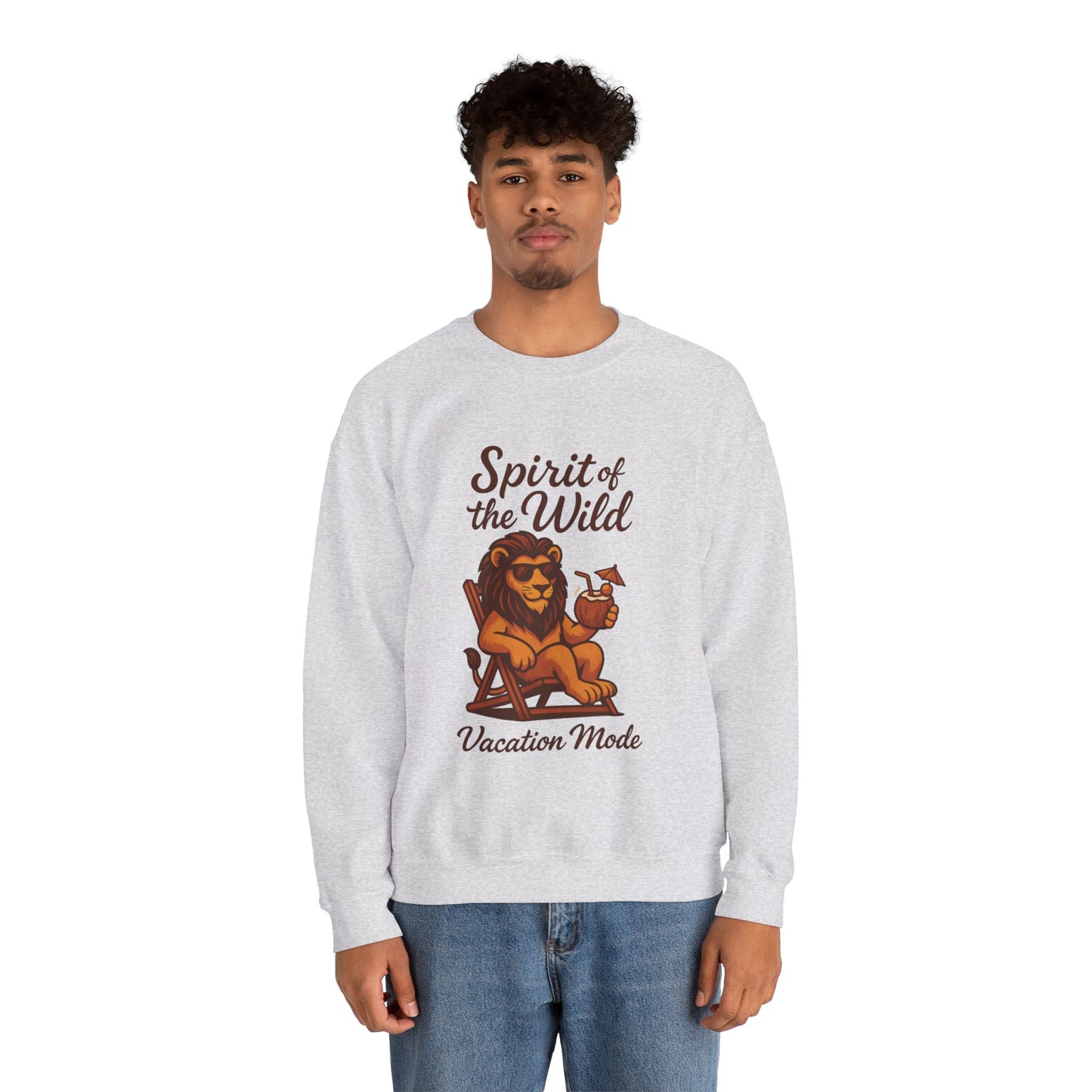Spirit of the Wild Lion Mens Sweatshirt - Vacation Mode Funny Relaxed Jungle King Pullover,  Fun Gift for Travelers
