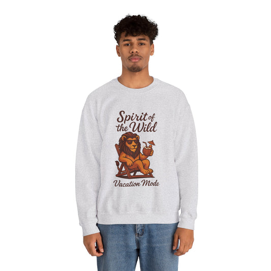Spirit of the Wild Lion Mens Sweatshirt - Vacation Mode Funny Relaxed Jungle King Pullover,  Fun Gift for Travelers