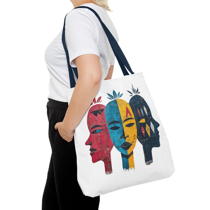Artistic Tote Bag with Abstract Faces - Bohemian Style, Eco-Friendly Shopping Bag, Gift for Art Lovers, Unique Beach Bag, Festival Accessory
