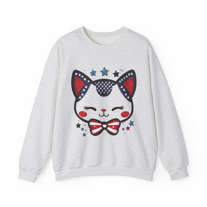 Cute Patriotic Cat Graphic Sweatshirt, Cozy Women's Crewneck, Cat Lover Gift, Fourth of July, Perfect for Holidays and Celebrations