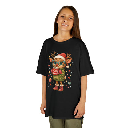 Hot Cocoa Queen Christmas T-Shirt for Girls, Cute Holiday Reindeer Tee